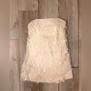 Zara Beige Floral Embellished Dress Medium Never Worn